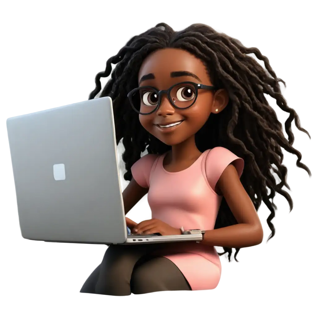 Cartoon-African-Girl-Learning-Coding-on-PC-PNG-Image-Illustration