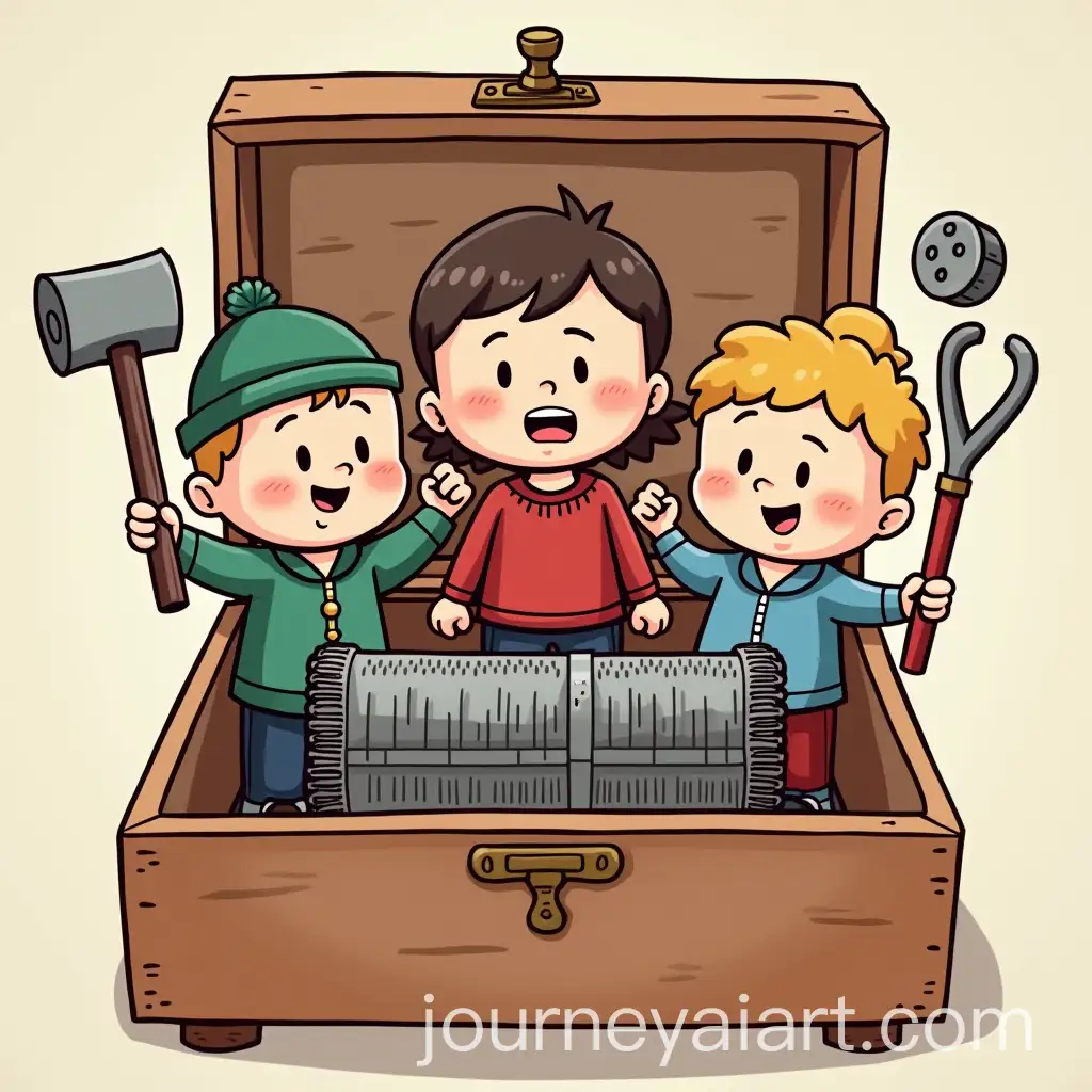 Cartoon-Heroes-Nolik-MasyaAI-Art-Prompt-Expansion-and-Simka-Inside-a-Musical-Box-with-Tools