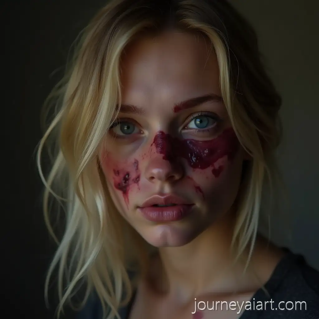 Young-Blonde-Woman-with-Severe-Facial-Bruises-in-Apartment-Setting