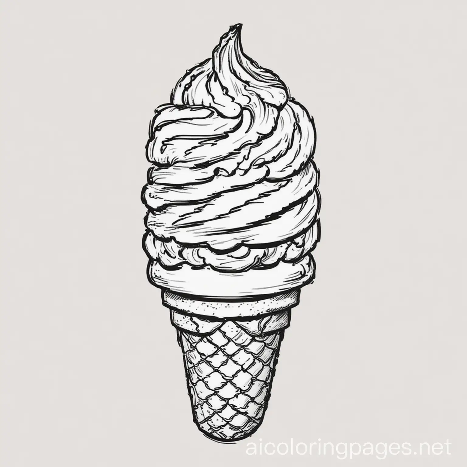 Childrens-Coloring-Page-Ice-Cream-Cone-on-White-Background