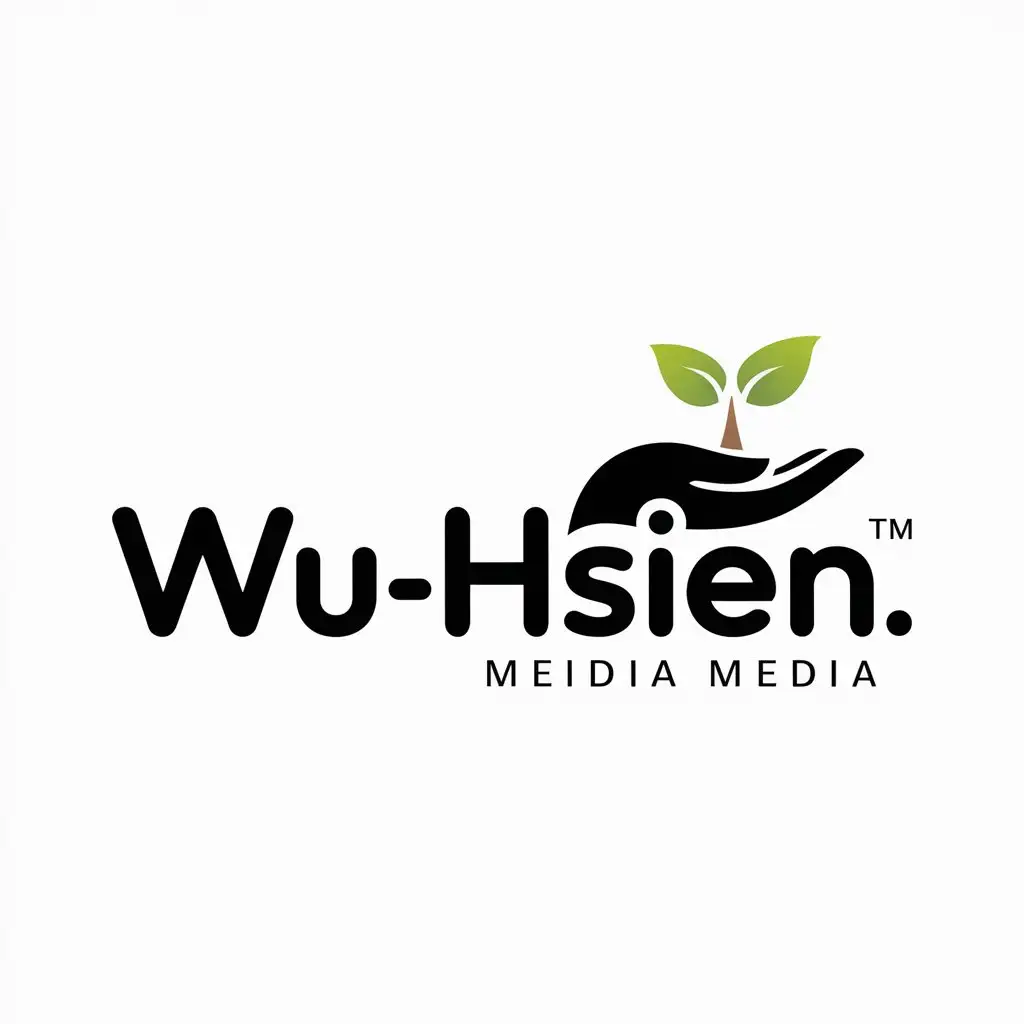 a logo design,with the text "Wu-hsien", main symbol:Young sprout, hand,Moderate,be used in media industry,clear background