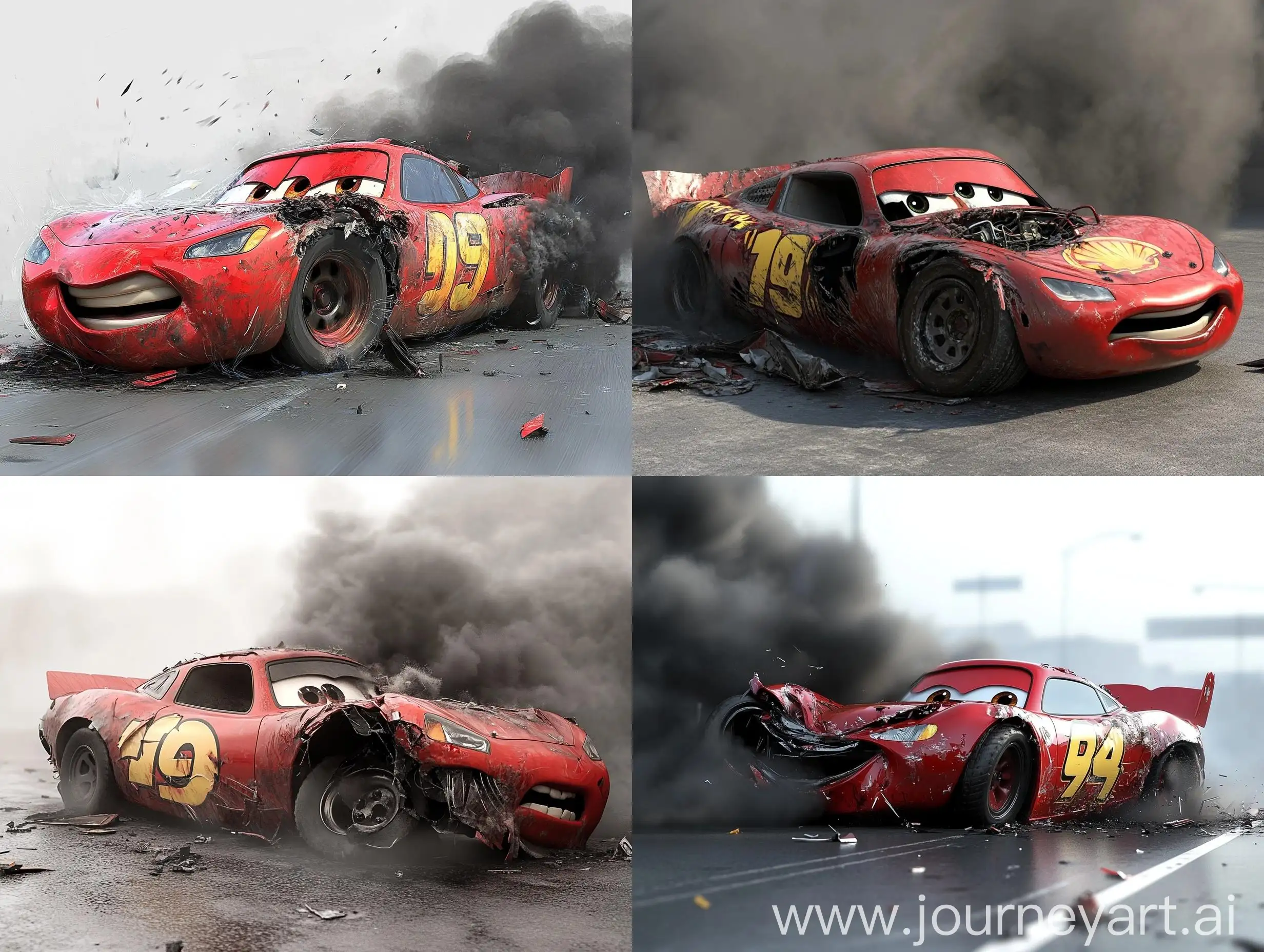 Cartoon-Red-Race-Car-Wrecked-in-Serious-Accident