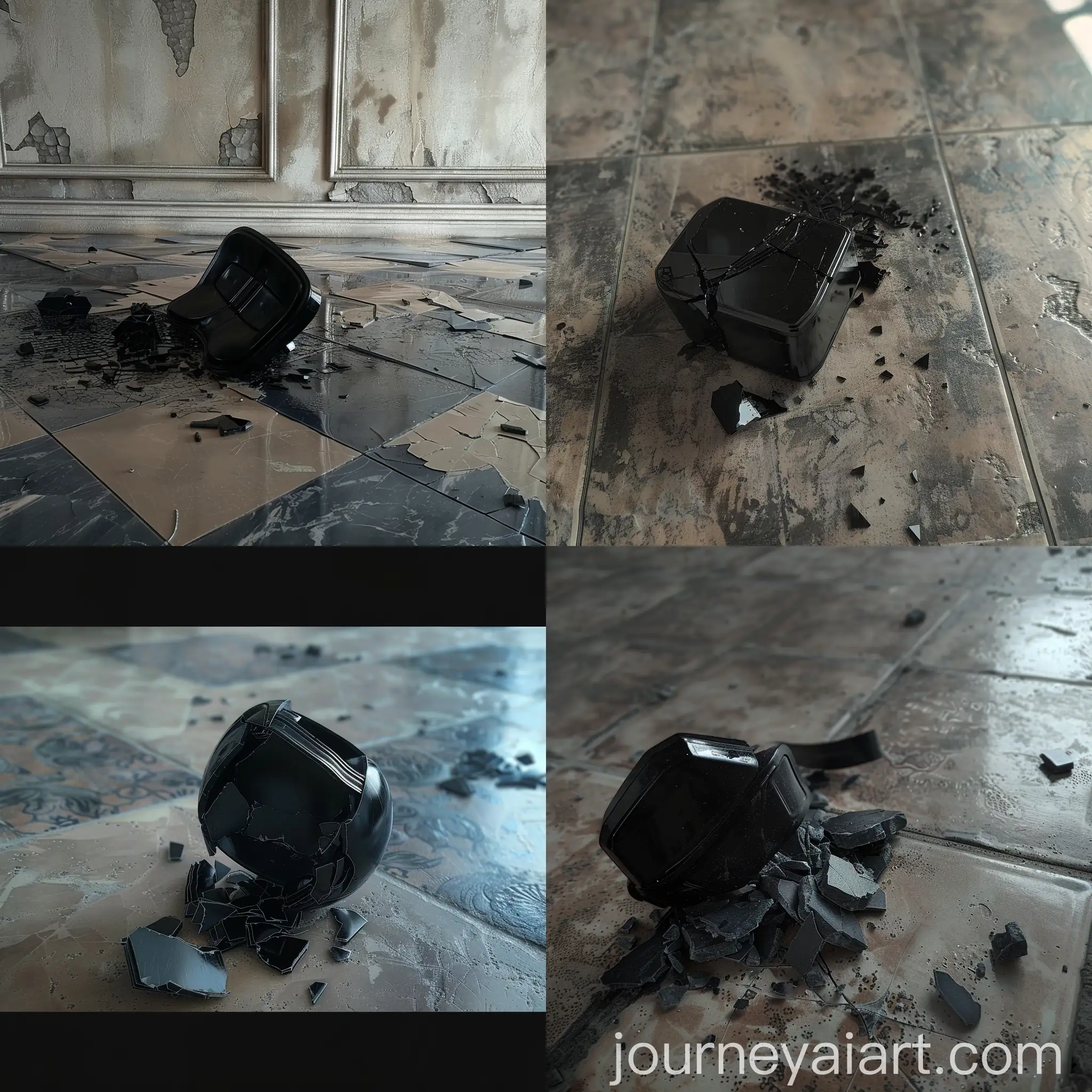 Abstract-Black-Object-with-Broken-Effect-on-Intact-Floor
