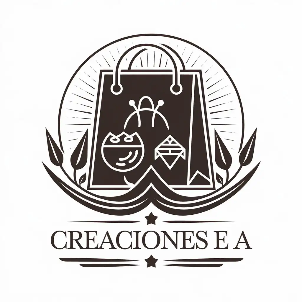 a vector logo design,with the text "Creaciones E A", main symbol:Shopping bags, food and jewelry,Moderate,be used in Retail industry,clear background