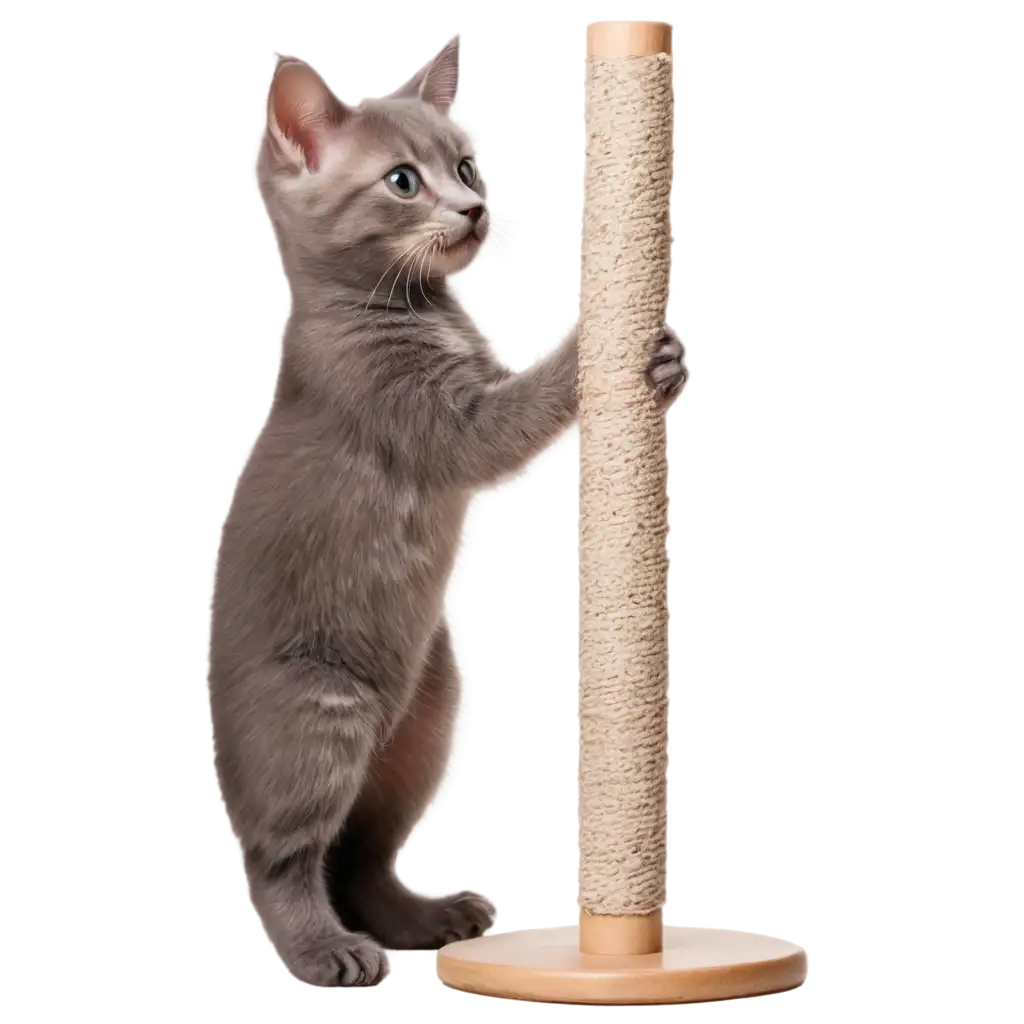 Realistic-PNG-of-a-Beautiful-Gray-Kitten-Scratching-a-Scratching-Post-High-Quality-Image