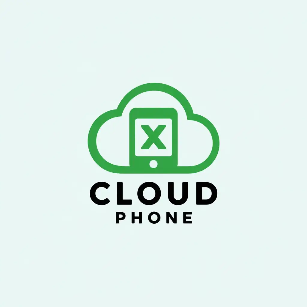 a vector logo design,with the text "cloud phone", main symbol:Cloud phone, letter X, color in the green series,Minimalistic,be used in Internet industry,clear background