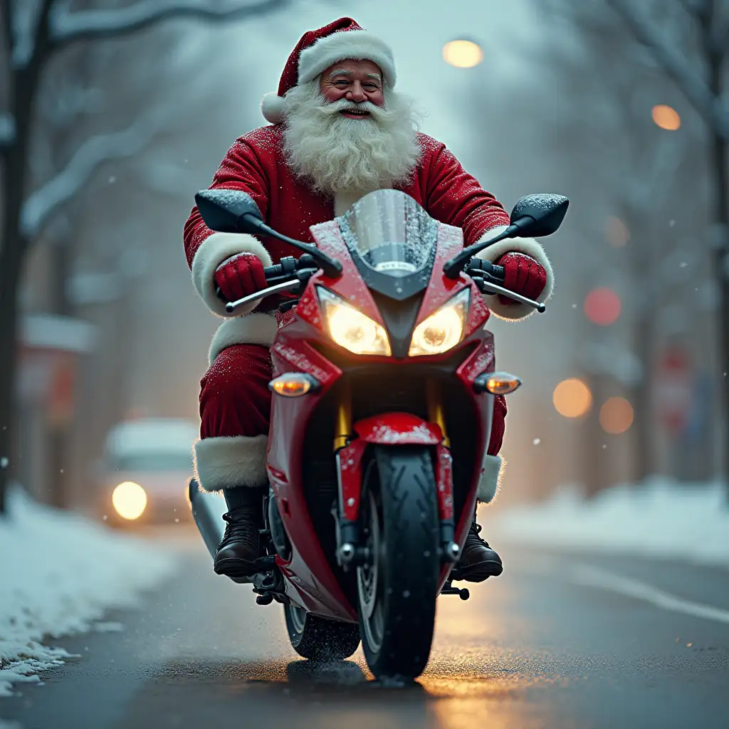 santa claus on SCOOTY yamaha FZS F1 V4 .long view.SMILING FACE