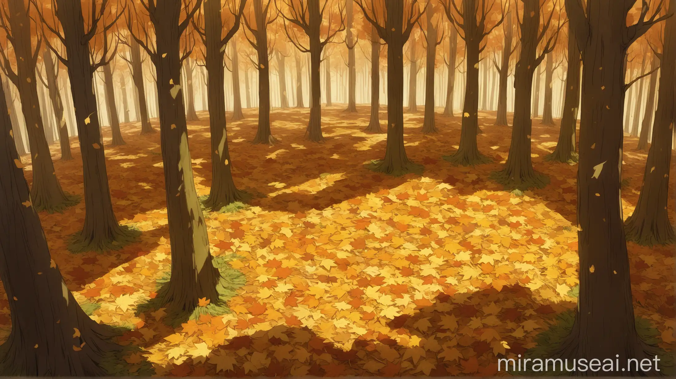 Autumn Forest with Dense Canopy and LeafCovered Floor