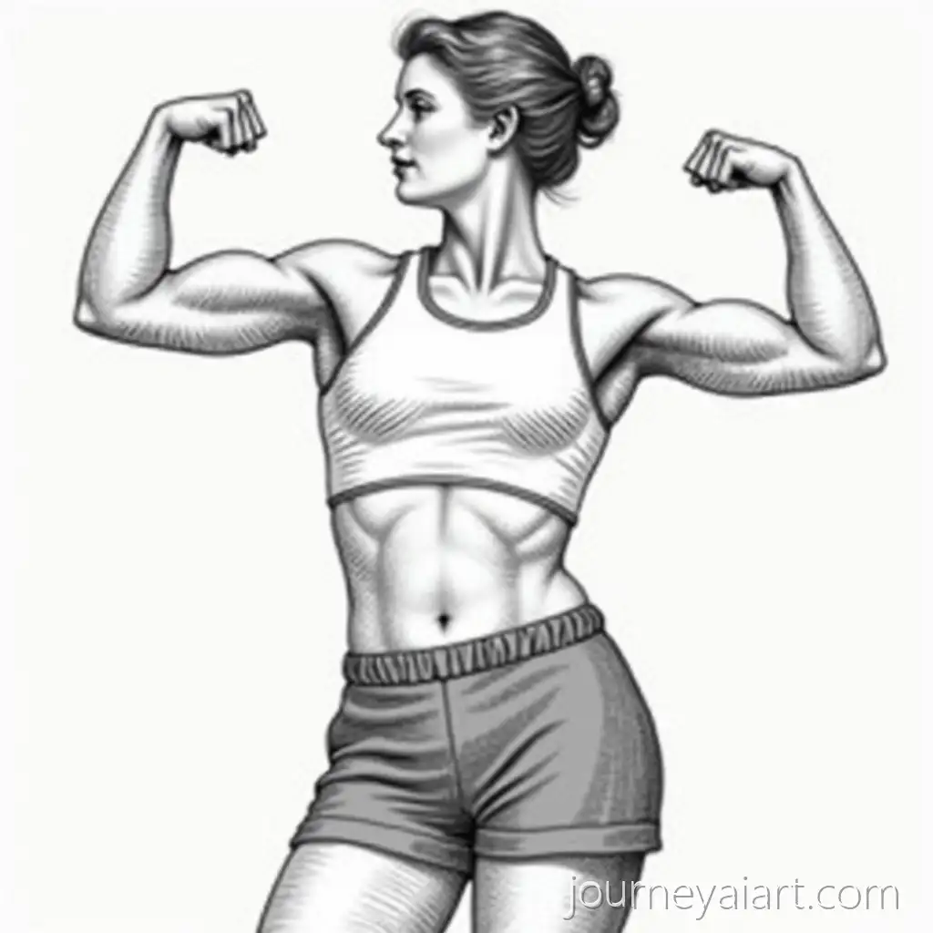 WomanWoman-demonstrating-biceps-in-Sports-Clothing-Posing-and-Demonstrating-Biceps-BlackandWhite-Vintage-Illustration