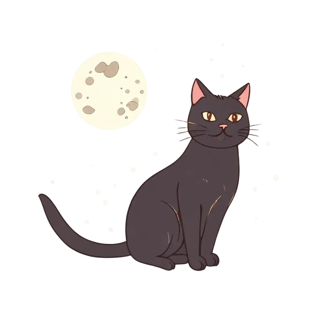 Cartoon-Style-Cat-Looking-at-the-Full-Moon-PNG-Image