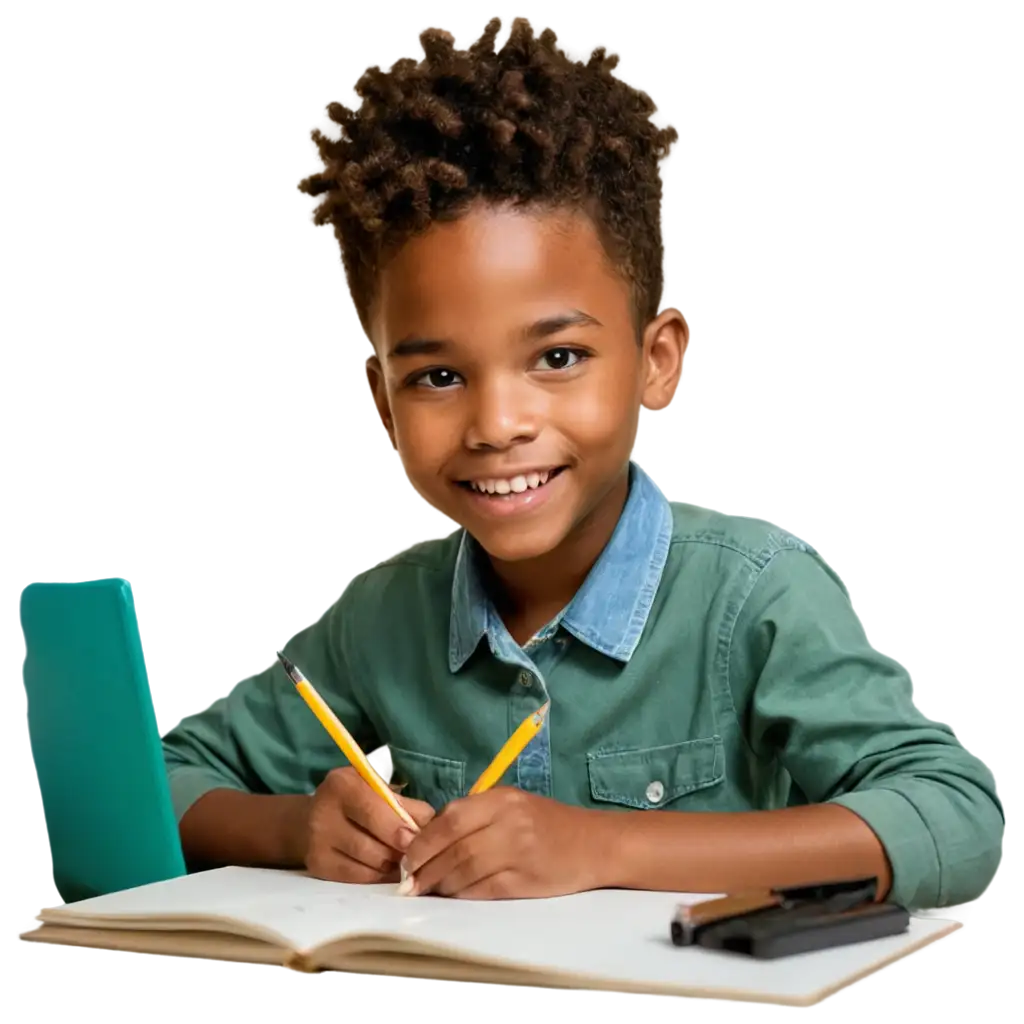 Detailed-PNG-Image-of-an-African-American-Boy-Writing-at-His-Desk-in-School