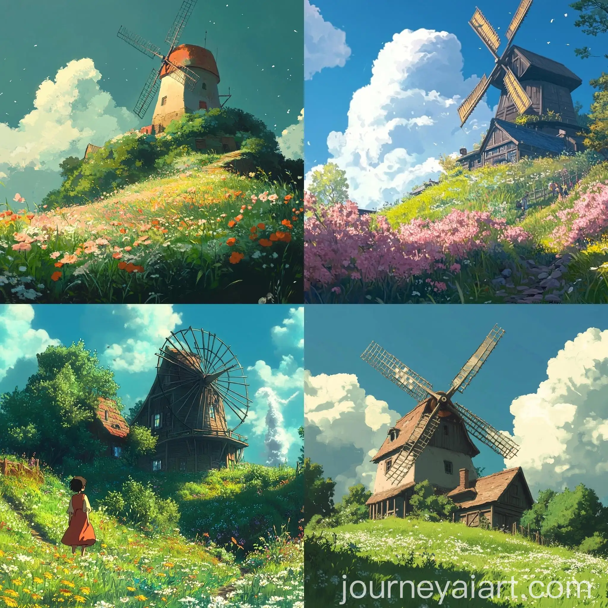 Cinematic-Ghibli-Style-Meadow-with-Moving-Windmill-Propeller