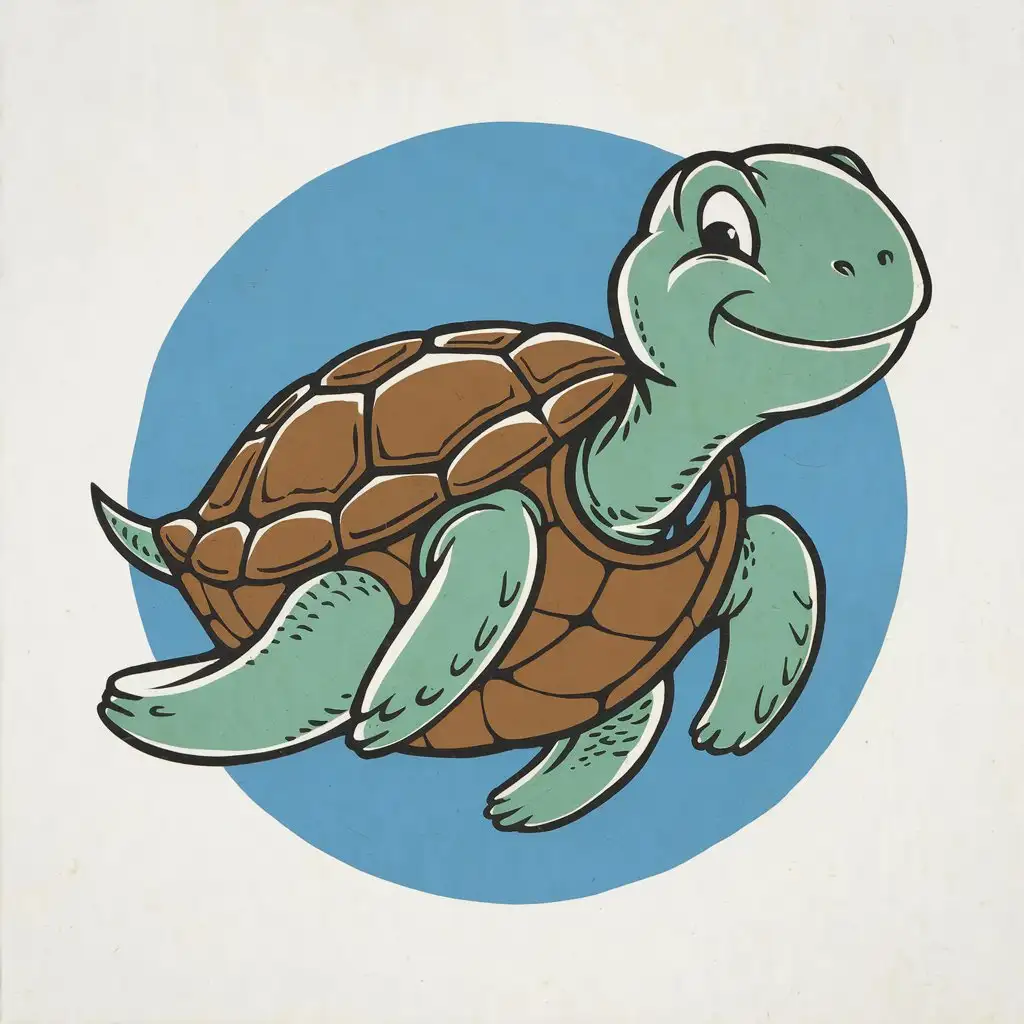 Relaxed Turtle Swimming in Old Cartoon Style