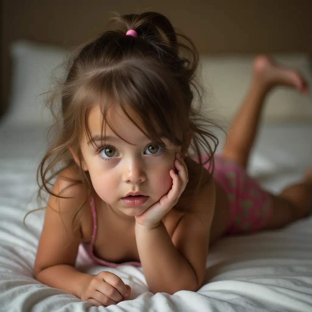 Young-Girl-Lying-on-Stomach-in-Casual-Summer-Shorts