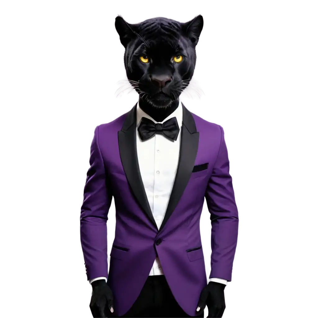 Realistic-Black-Panther-in-Purple-Tuxedo-PNG-Image-for-Unique-Design-Projects