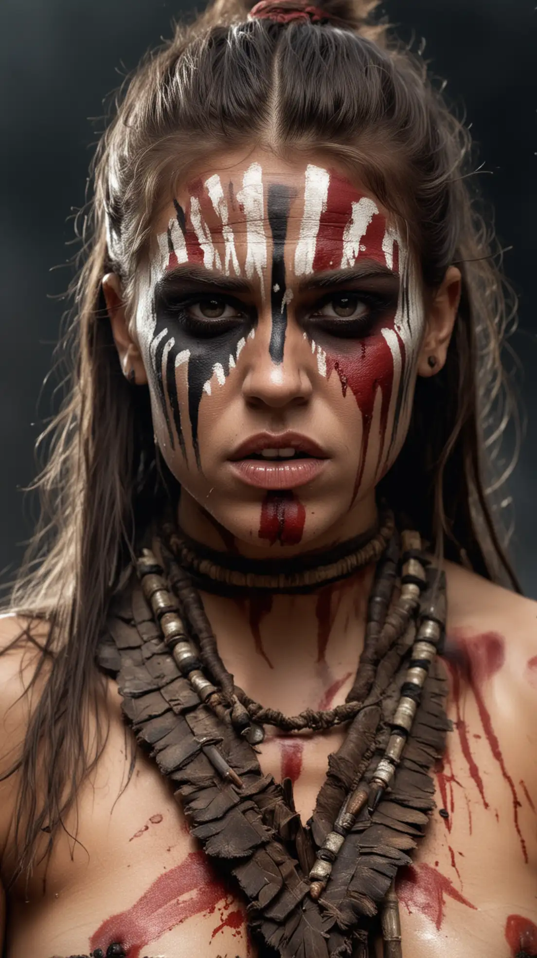 Fierce-Young-Barbarian-Warrior-Woman-in-Tribal-War-Paint-Ready-for-Battle