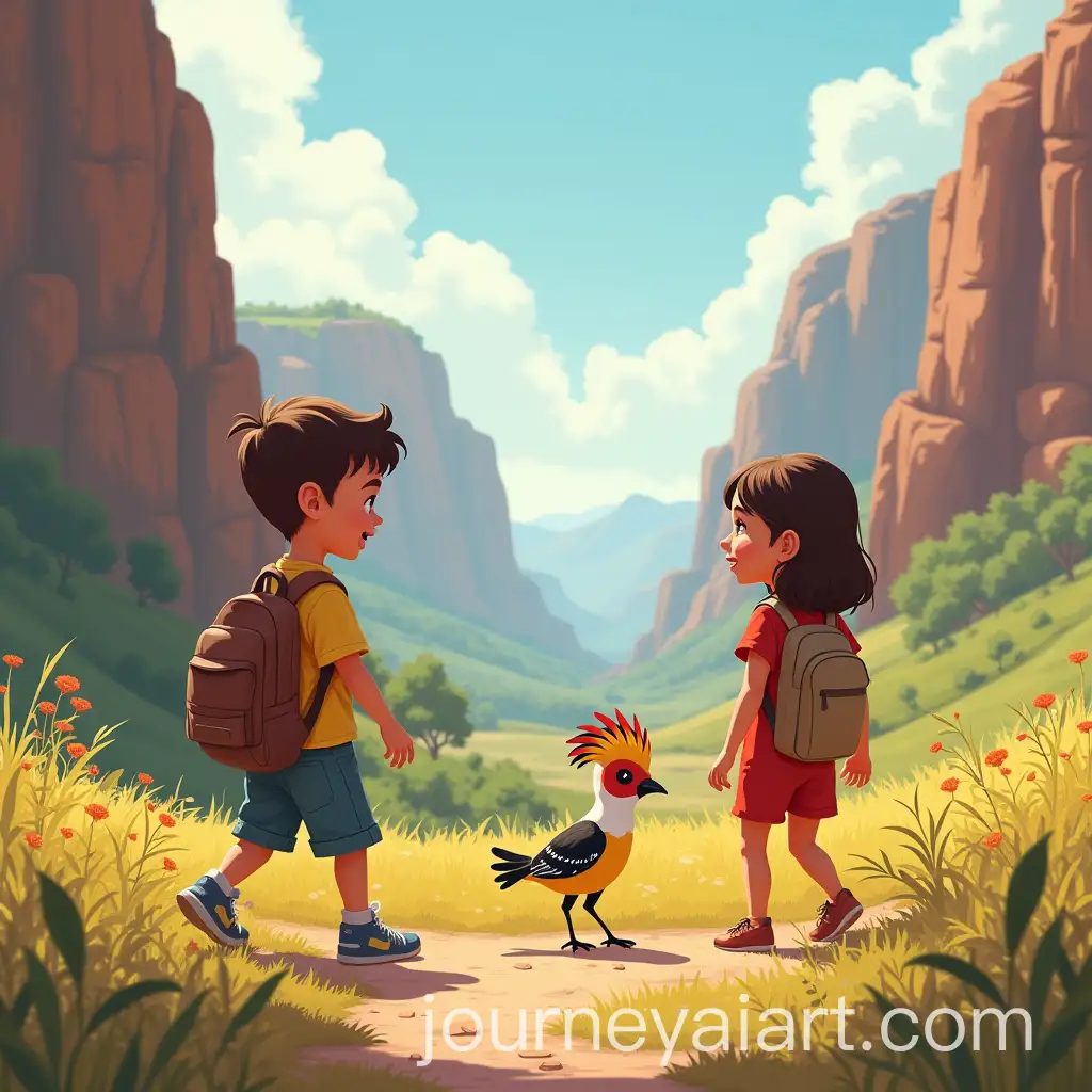 Children-Talking-to-a-Beautiful-Hoopoe-in-a-Canyon-Valley