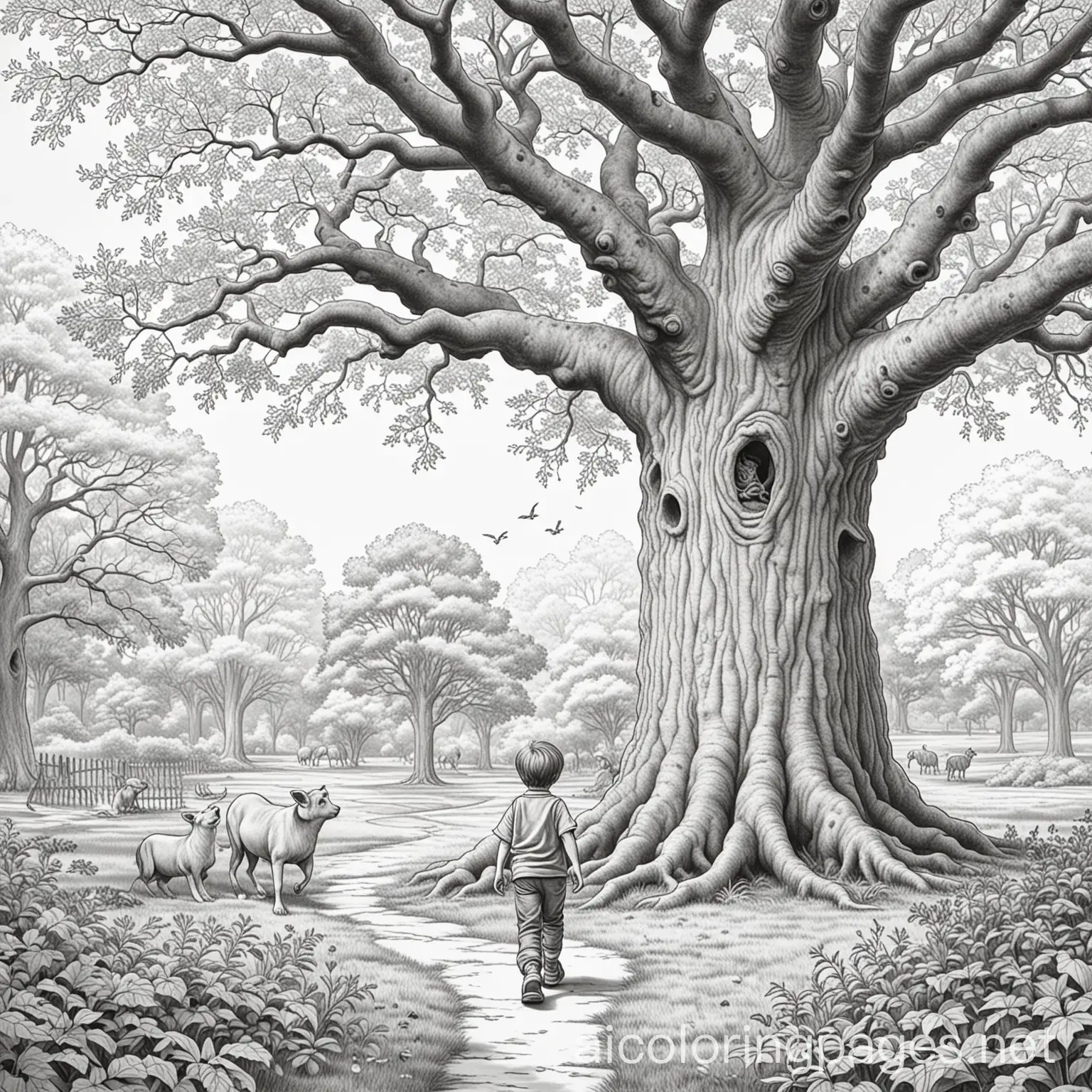 Dejected-Boy-Follows-Playful-Creatures-to-a-Majestic-Oak-Tree