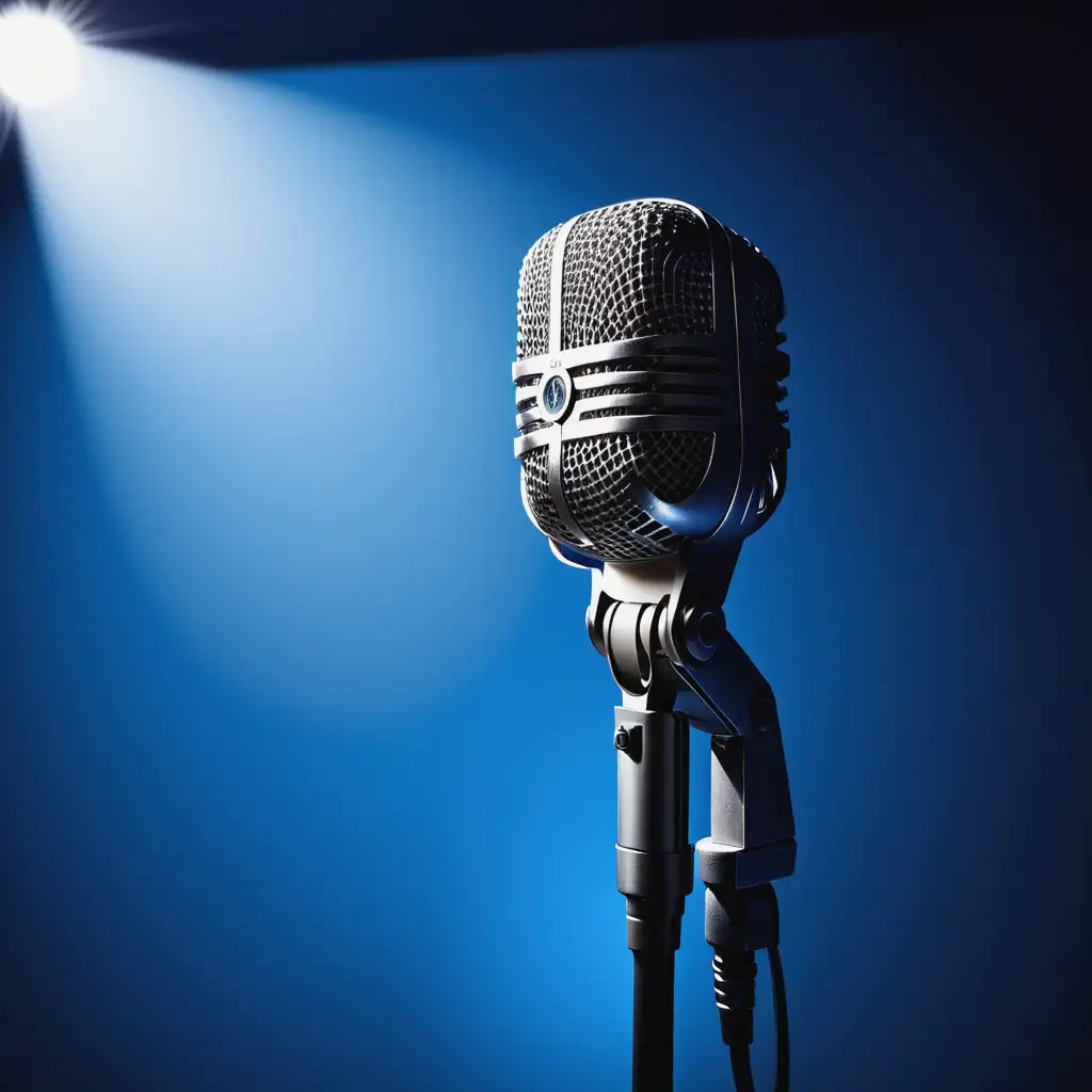 Spotlit Microphone on Blue Background