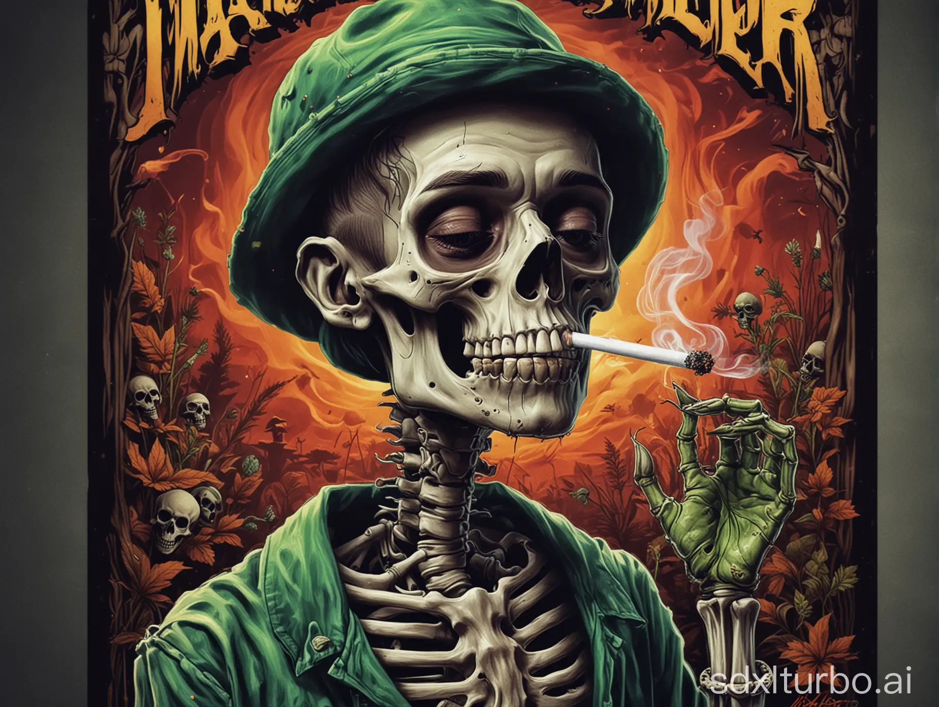 mac miller as a skeleton smoking weed, gig poster, digital art, art by munk one, art by jimbo phillips