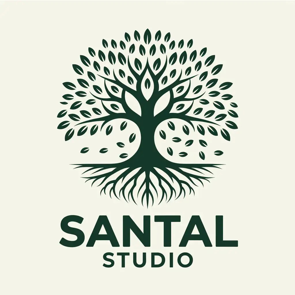 LOGO Design for Santal Studio Tree of Life with Roots on Clear Background