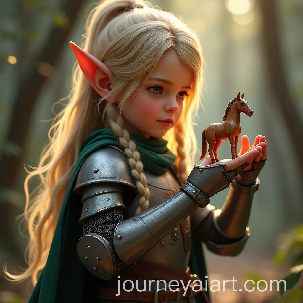 Adorable-Elf-Child-in-Oversized-Knight-Armor-Holding-a-Wooden-Horse