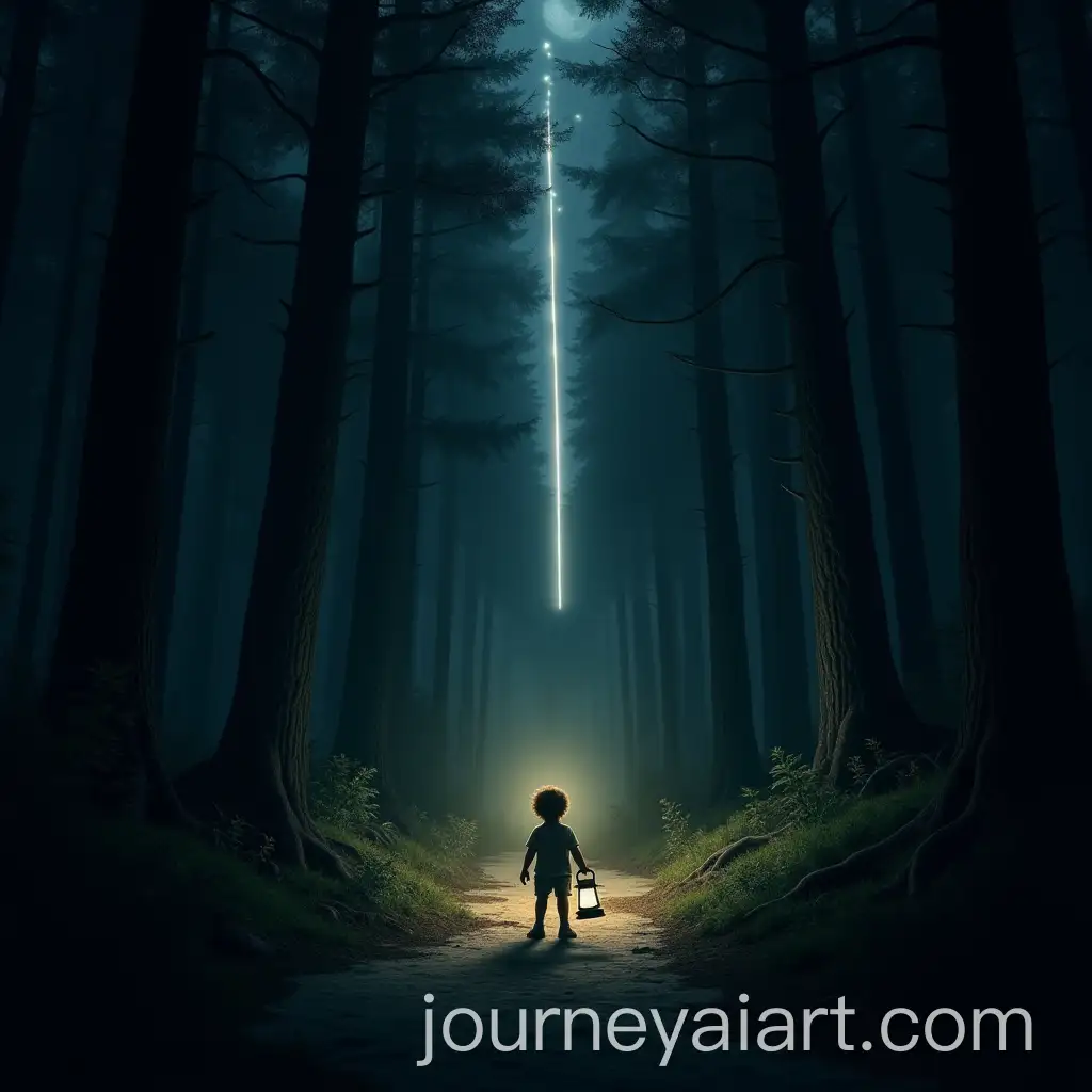 Child-with-Lantern-in-Dark-Forest-Under-Falling-Star