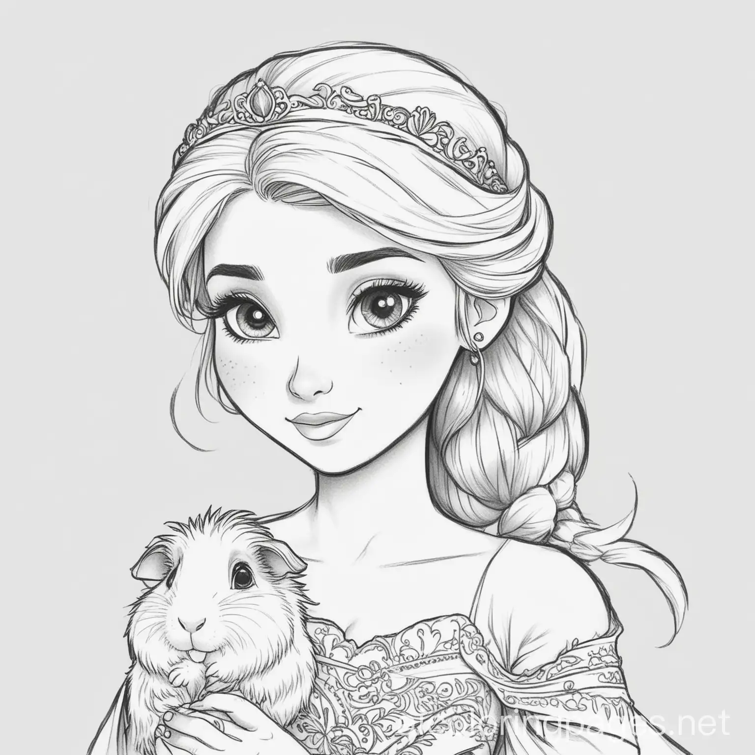 Frozen-Elsa-Princess-Coloring-Page-with-Guinea-Pig