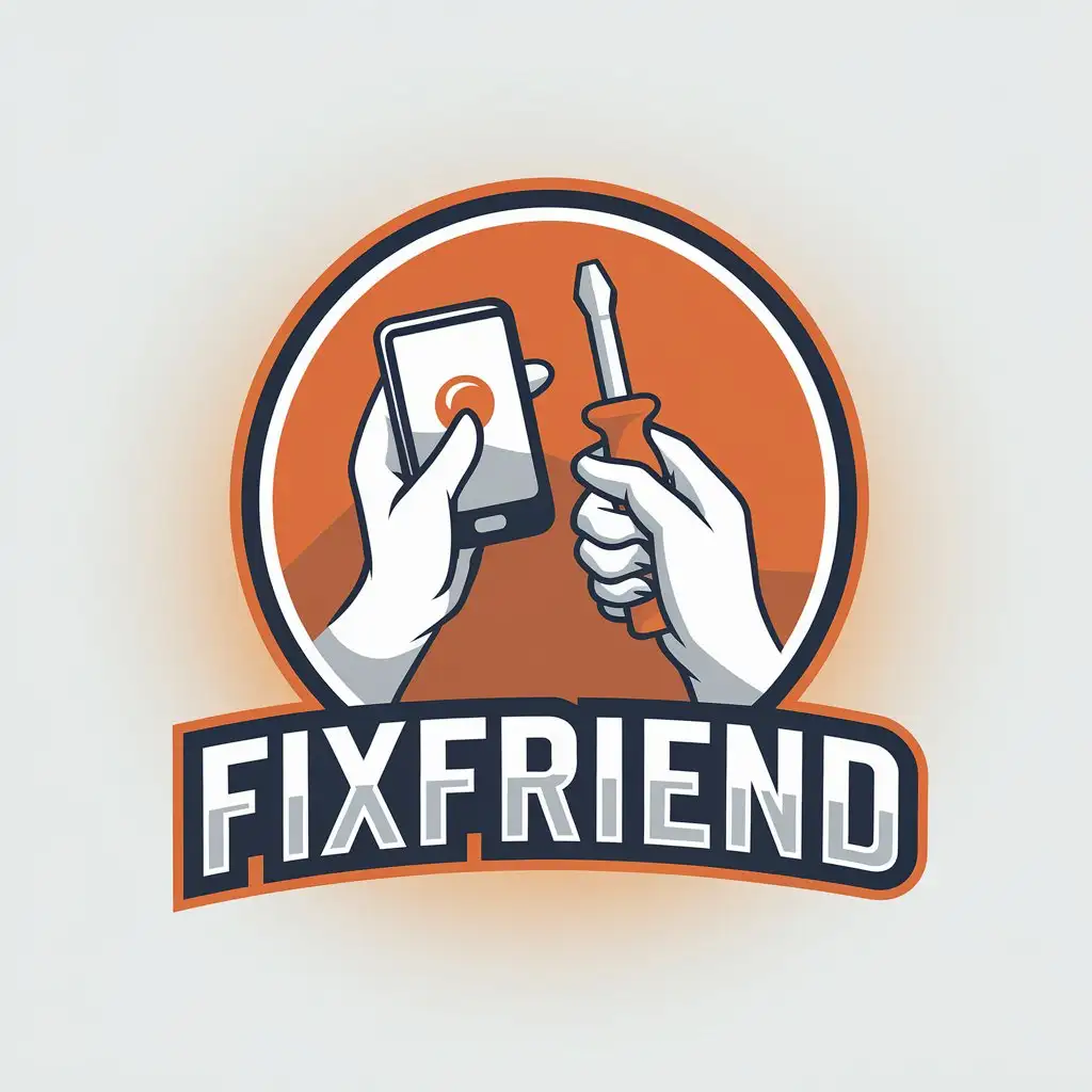 LOGO-Design-For-FixFriend-Hands-with-Phone-and-Screwdriver-Symbol-in-Vector-Art