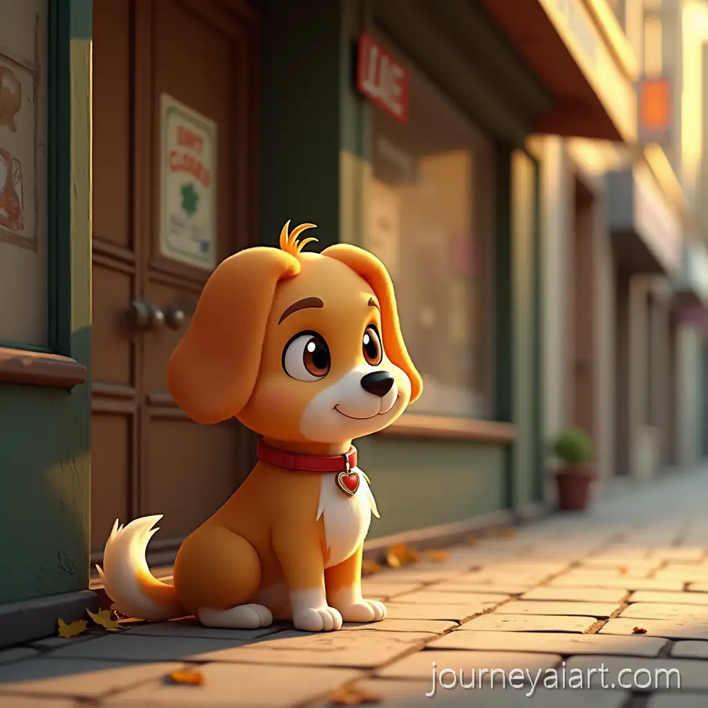 Cute-3DStyle-Dog-Waiting3D-Dog-Waiting-Outside-Shop-Outside-Closed-Shop-with-Faded-Wooden-Door