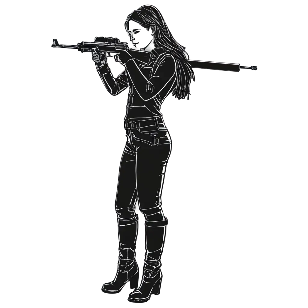 Woman-with-Assault-Rifle-Lineart-PNG-HighQuality-Transparent-Image-for-Versatile-Use