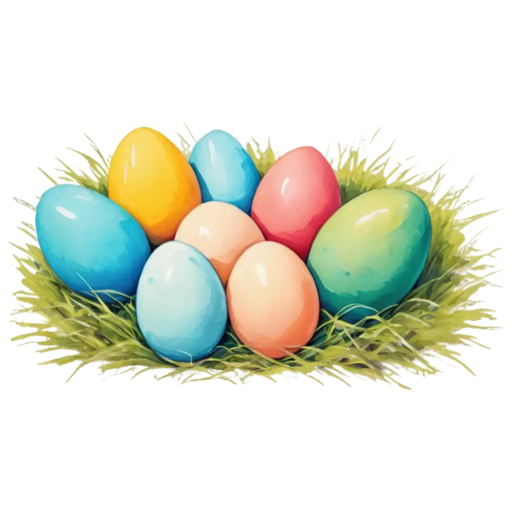 Charming-EasterThemed-PNG-Image-PastelColored-Eggs-in-Grassy-Field-with-Impressionistic-Brush-Strokes