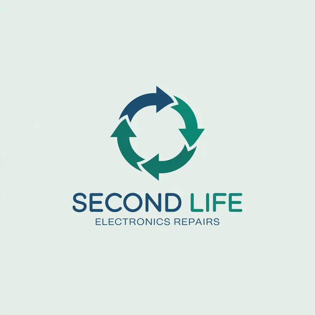 LOGO Design for Second Life Electronics Repairs Minimalist with Curved Arrows in Deep Blue Emerald Green