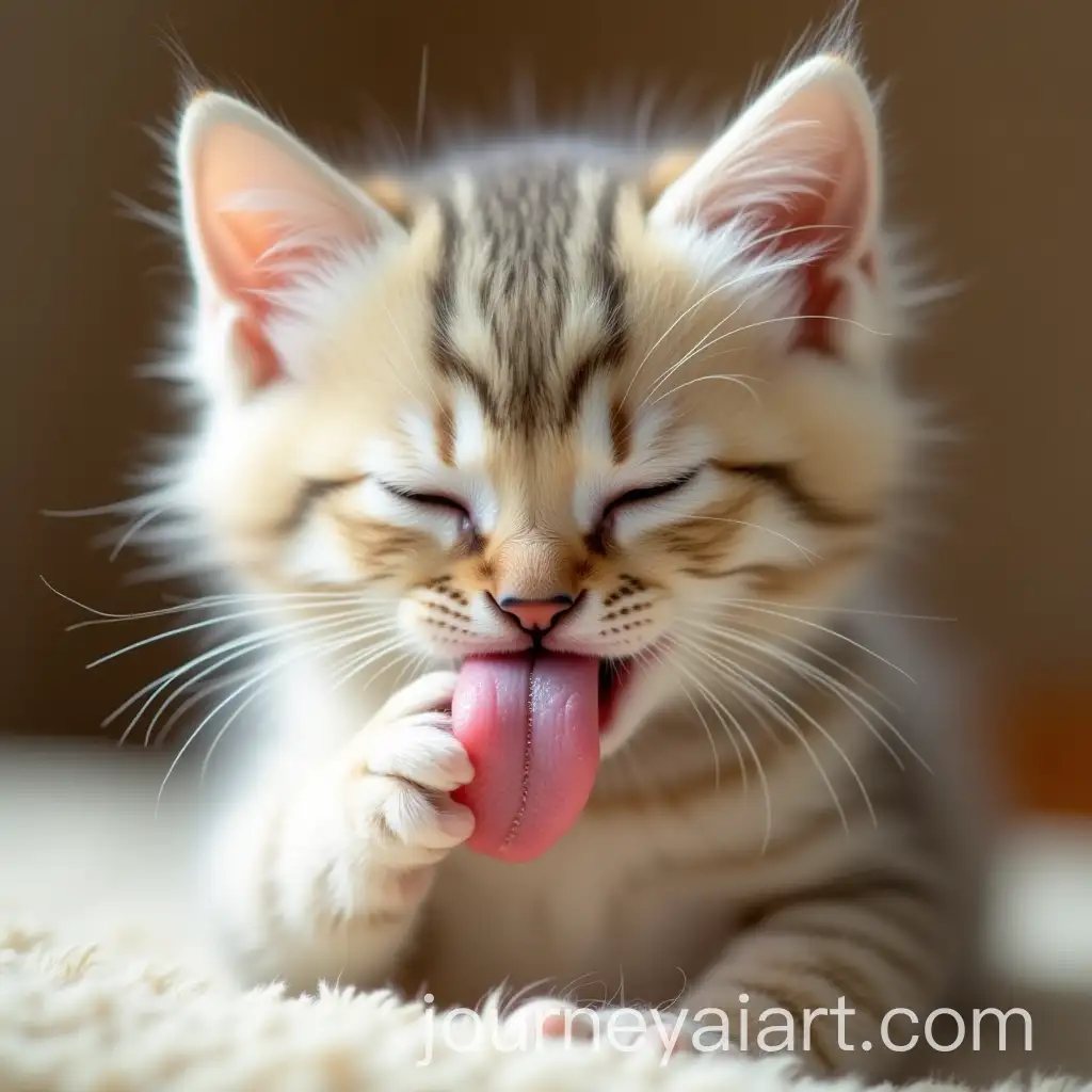 Kitten-Grooming-with-Silky-Fur-and-Pink-Tongue
