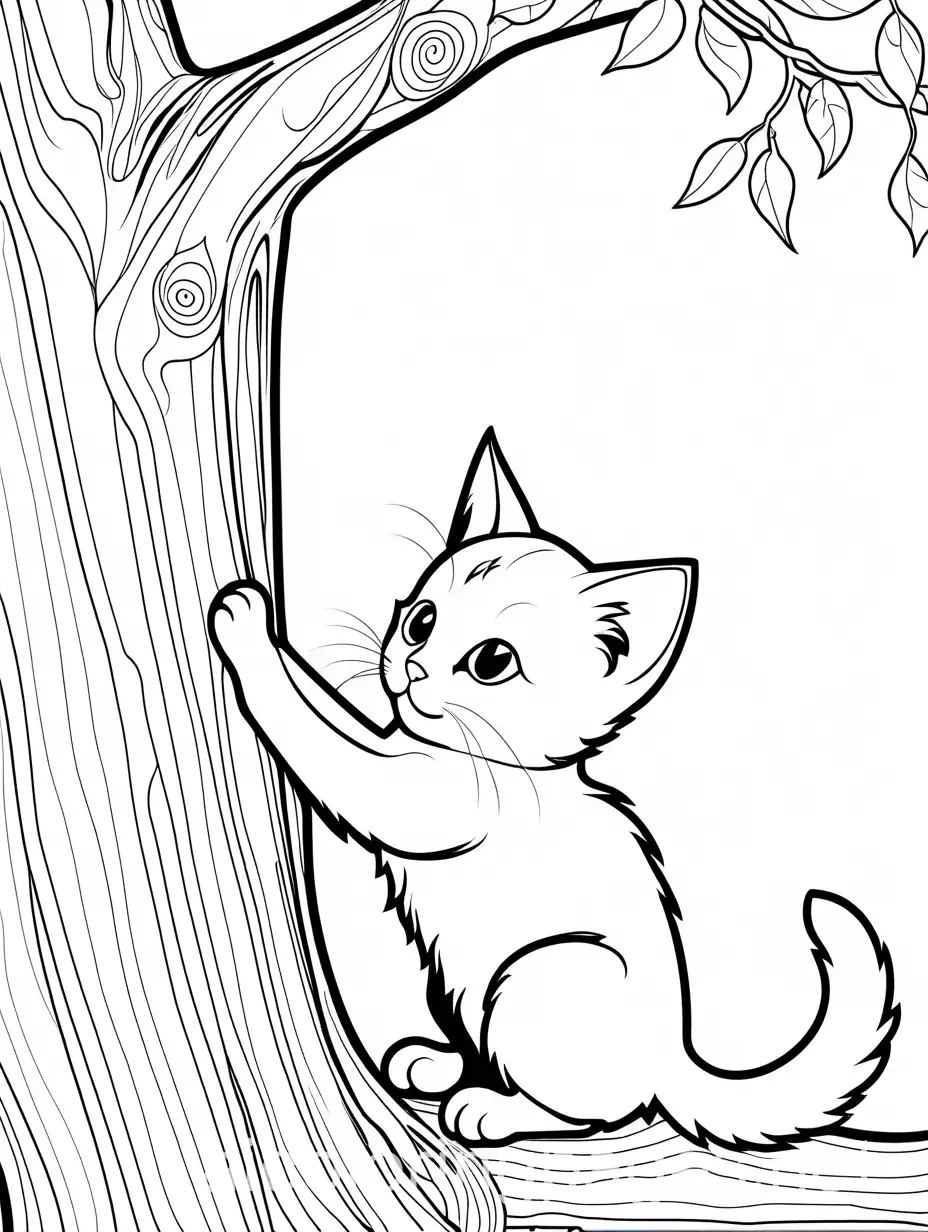 Kitten-Climbing-Tree-Coloring-Page