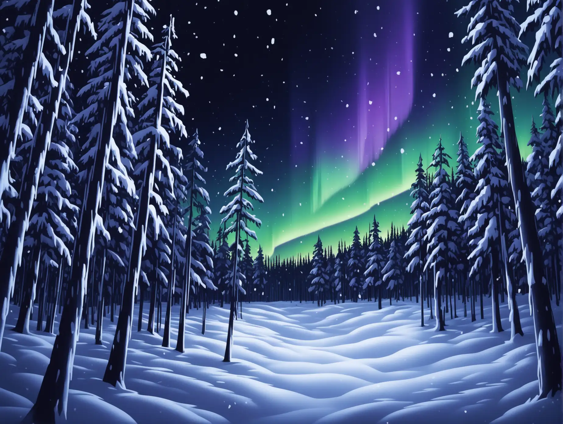 Magical-Winter-Forest-in-Lapland-Under-Northern-Lights