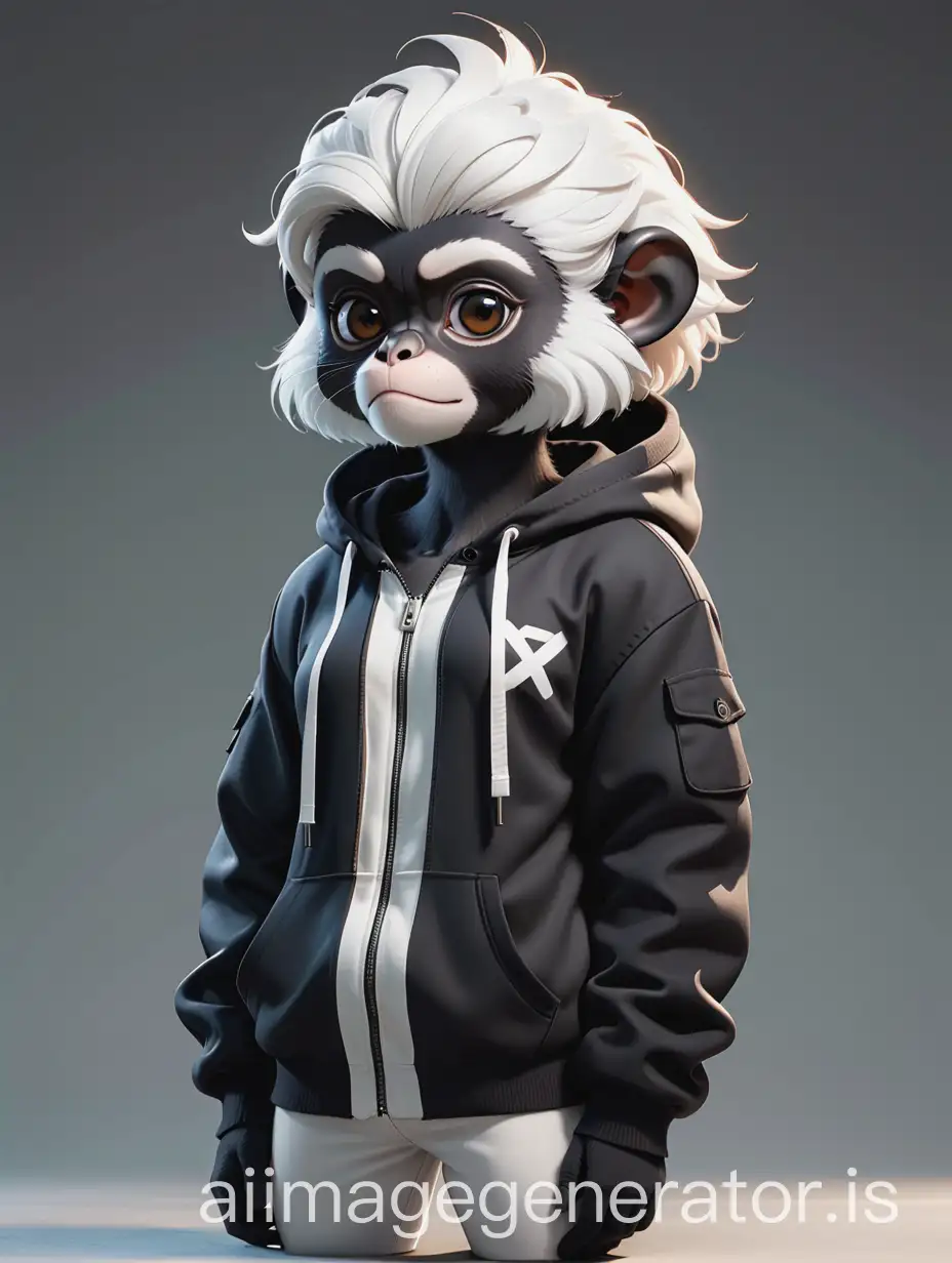 Cute-Whiteheaded-Black-Langur-in-Modern-Anime-Style