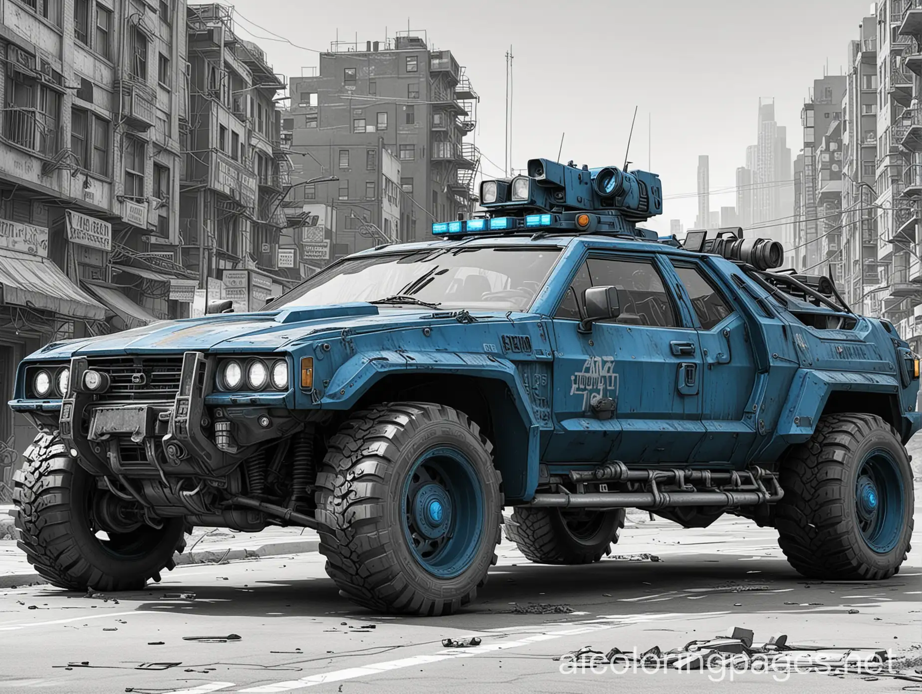 Post-Apocalyptic-Cyberpunk-Police-Car-Coloring-Page