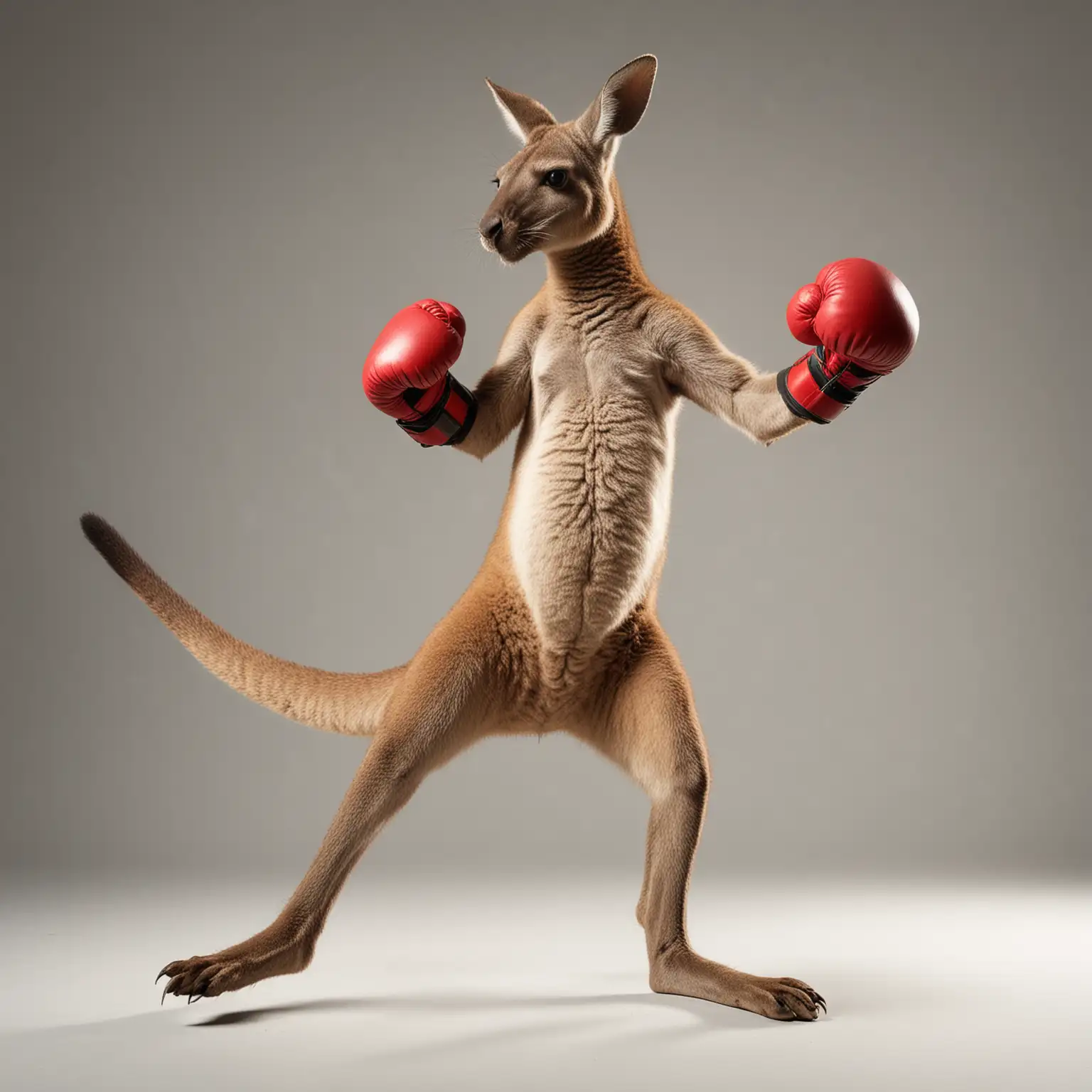 Kangaroo in Boxing Gloves Throwing a Punch