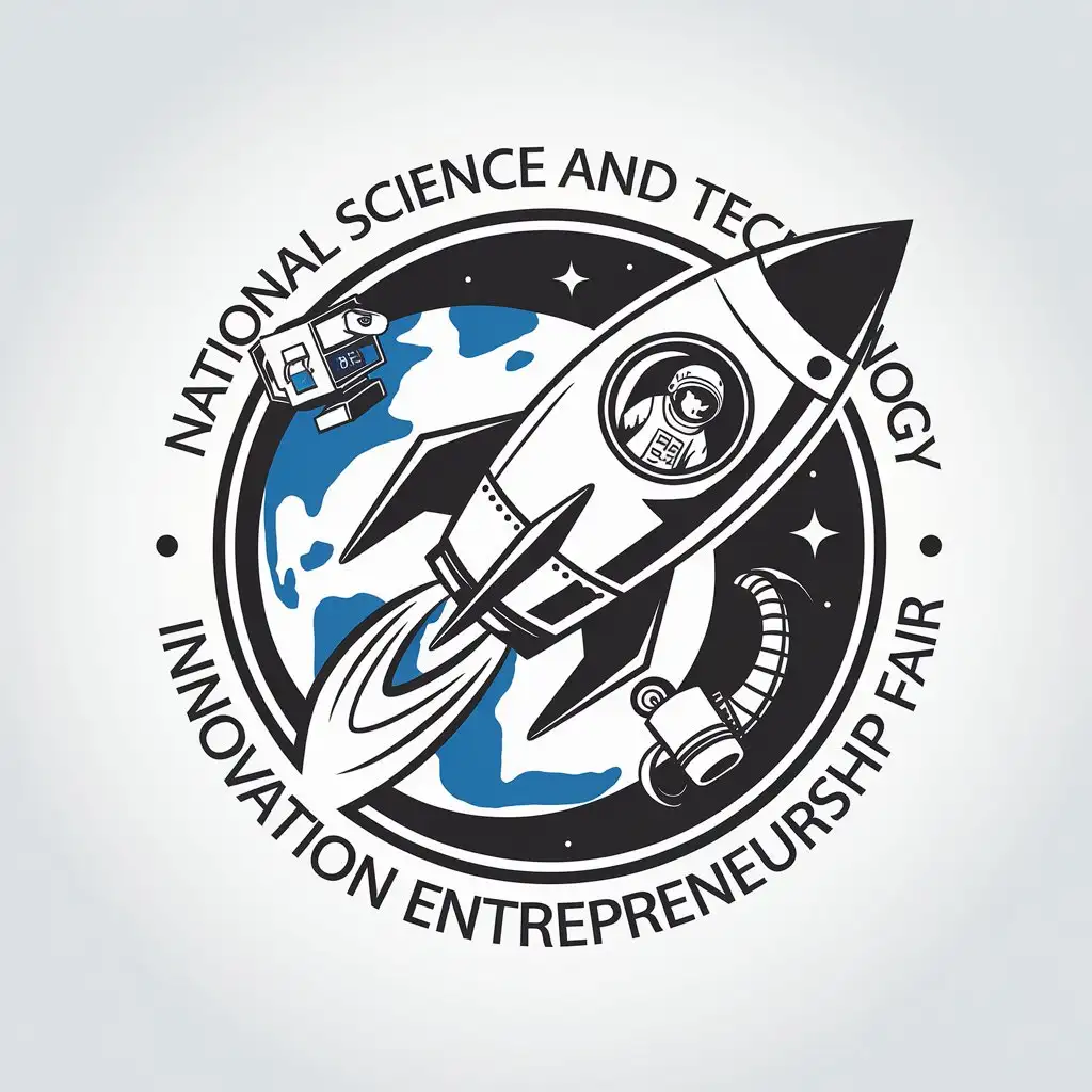 LOGO-Design-for-National-Science-and-Technology-Innovation-Fair-Futuristic-Rocket-Astronaut-with-Orbit-and-Robot