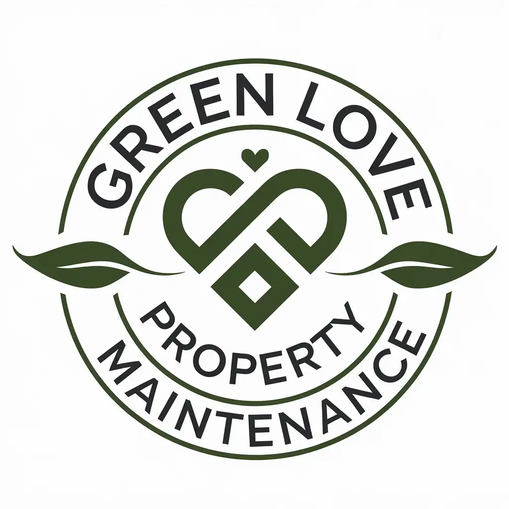 LOGO Design for Green Love Property Maintenance Vector Heart Symbol for Construction Industry