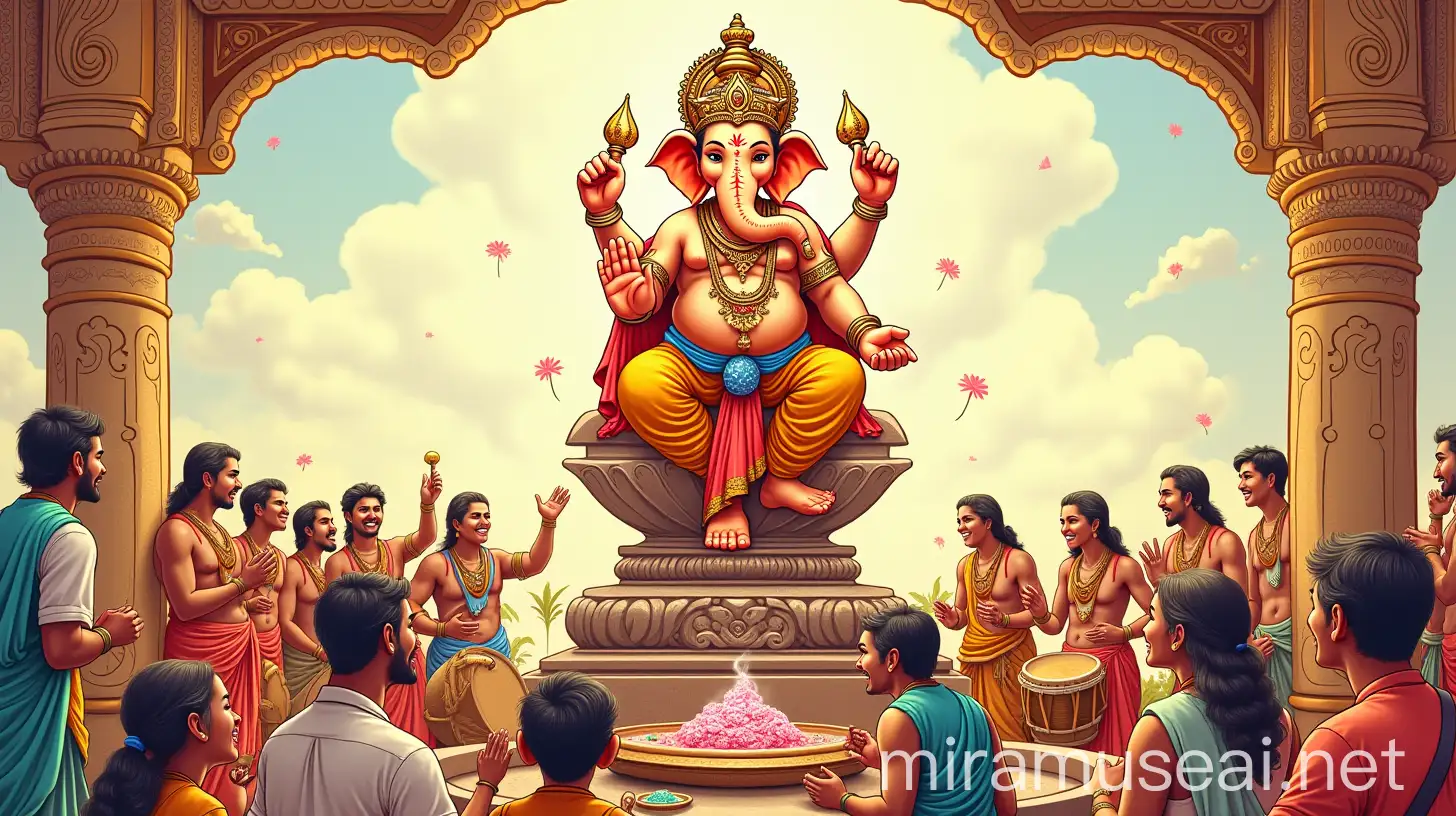 Vibrant Celebration of Ganesha in Traditional Indian Painting