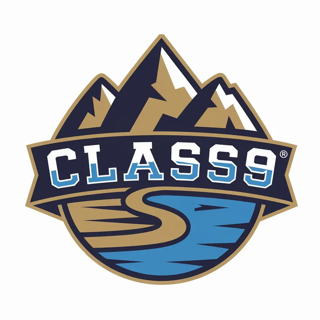 a vector logo design,with the text "class9", main symbol:Mountains and rivers Ocean blue 9,Moderate,clear background