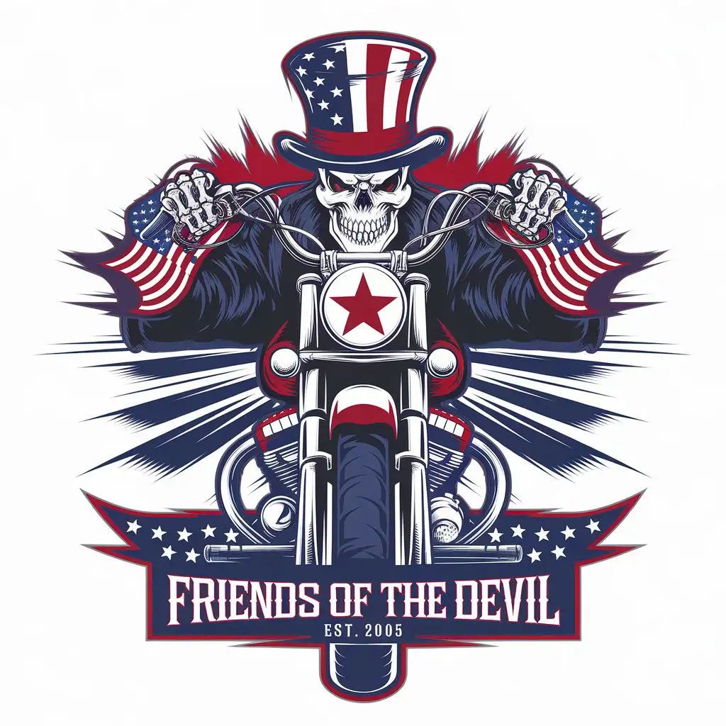 LOGO Design for Friends of the Devil MC Patriotic Skeleton Motorcycle Theme