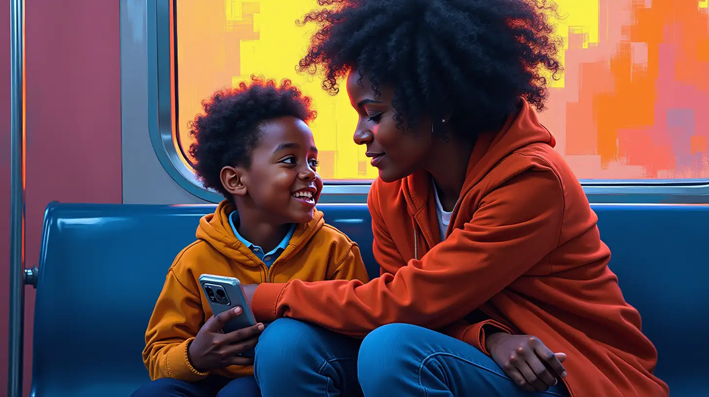 Emotional Journey African American Mother and Son on NYC Subway