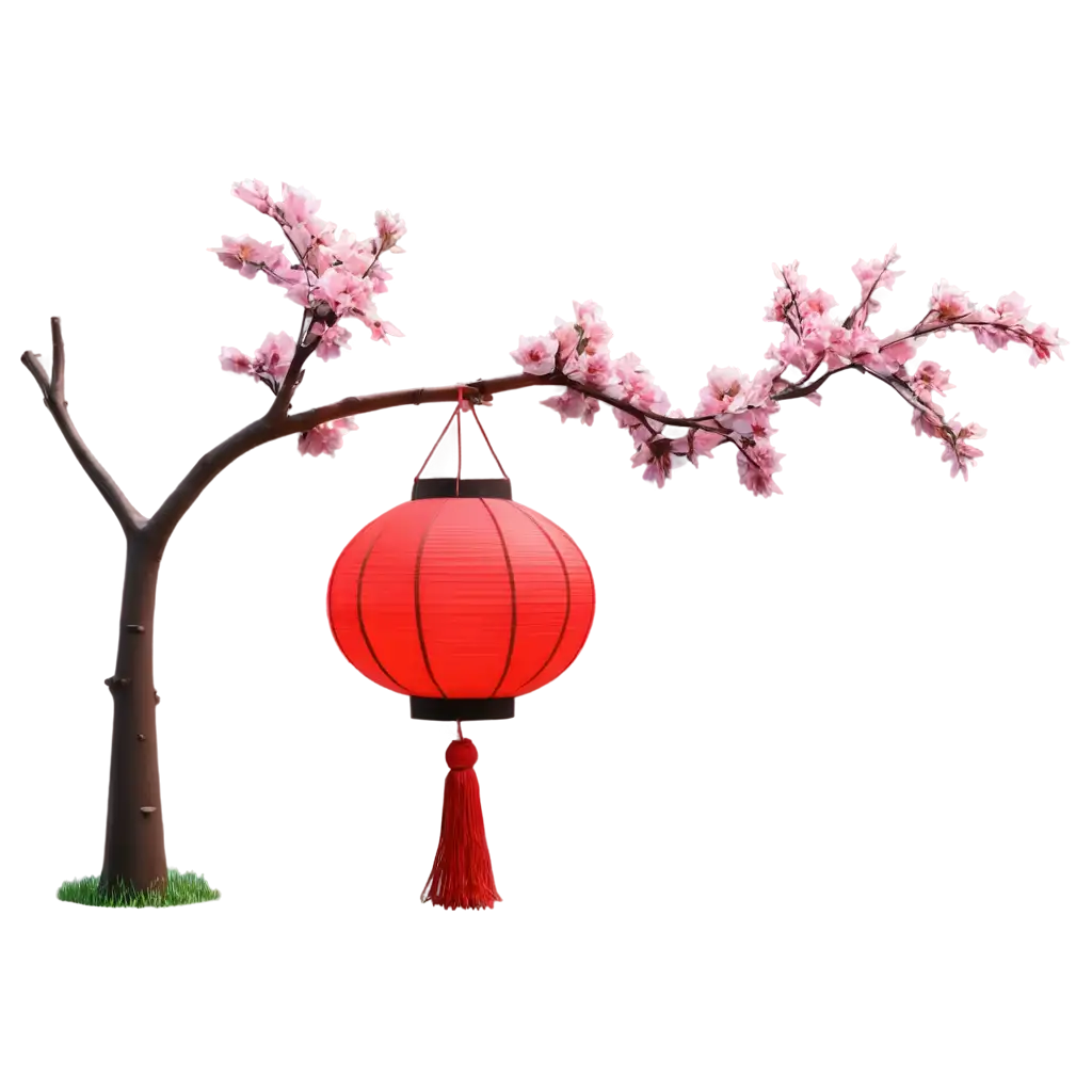 Beautiful-Red-Lampion-PNG-with-Cherry-Blossom-in-3D-Perfect-for-Clear-HighQuality-Visuals