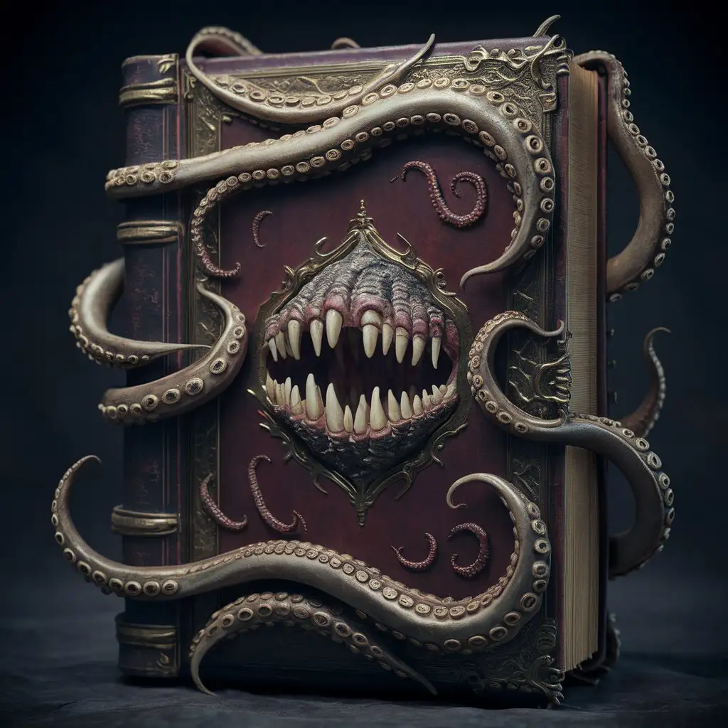 Ancient Tome Decorated with Tentacles and Teeth