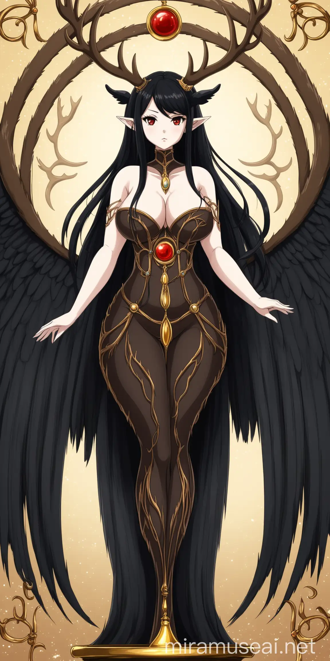 Anime Goddess with Black Wings and Elklike Antlers