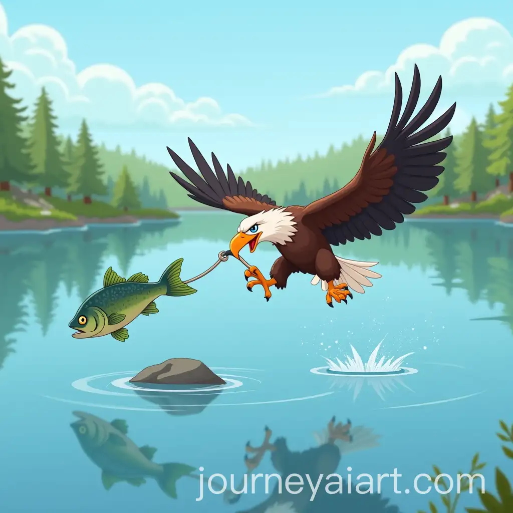 Cartoon-Eagle-Catching-Fish-in-the-Lake