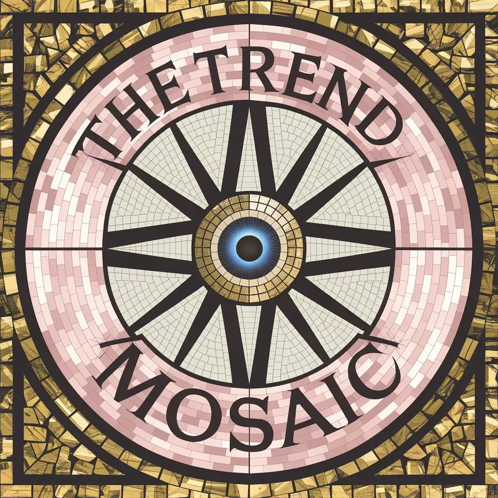 LOGO Design for The Trend Mosaic Pearlescent Pink White and Shiny Gold Mosaic Circle with Eye Center Design